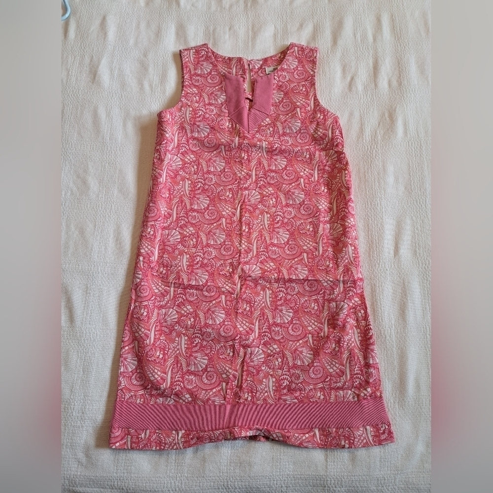 Vineyard Vines girls size 10 pink and white shell print shift dress, VGUC